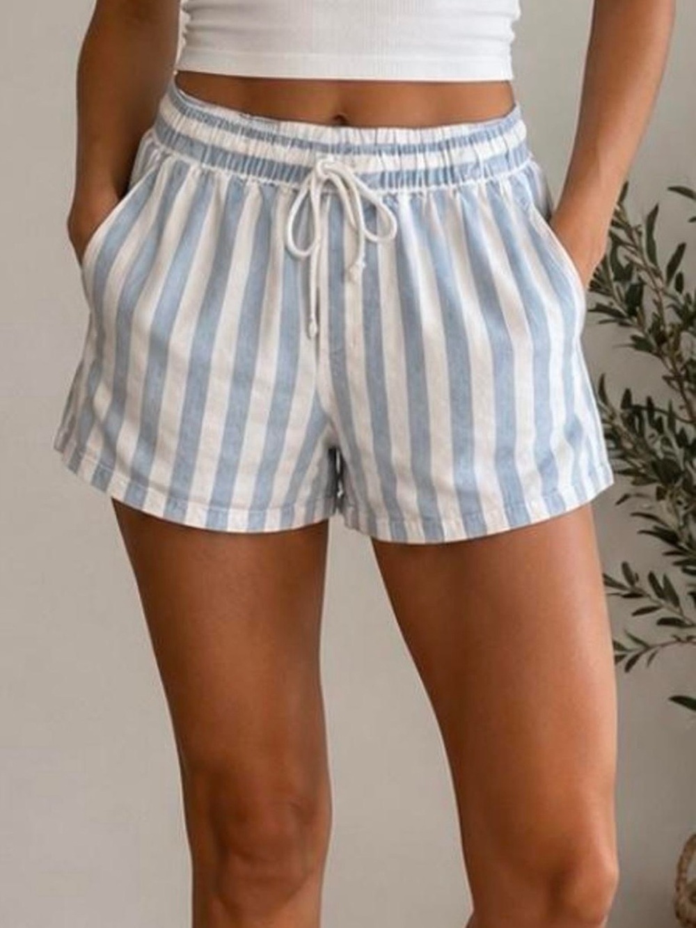 aerie Blue White Striped Drawstring Shorts Women’s XS Cottagecore Coastal Cotton